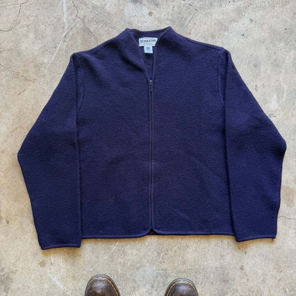 Pendleton 100% Merino Wool Zip-Up Cardigan - Navy - XL